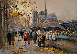 Book Sellers Along the Seine - Edouard Léon Cortès