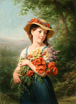 Jeune Fille au Bouquet de Fleurs des Champs - Fritz Zuber-Buhler