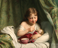 Girl Feeding Her Doll - Fritz Zuber-Buhler