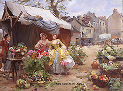 Woman Buying Flowers at a Market - Louis Marie de Schryver